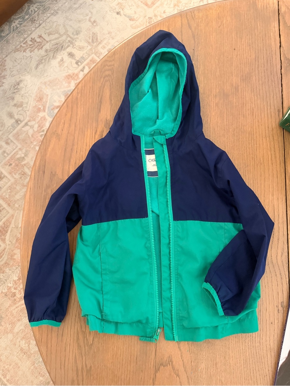 Cherokee Kids Colorblock Hooded Rain Jacket - Navy & Teal